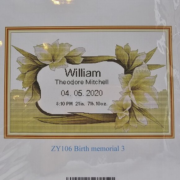 Maydear Birth Memorial Cross Stitch Kit Pre-Printed Fabric - Picture 3 of 6